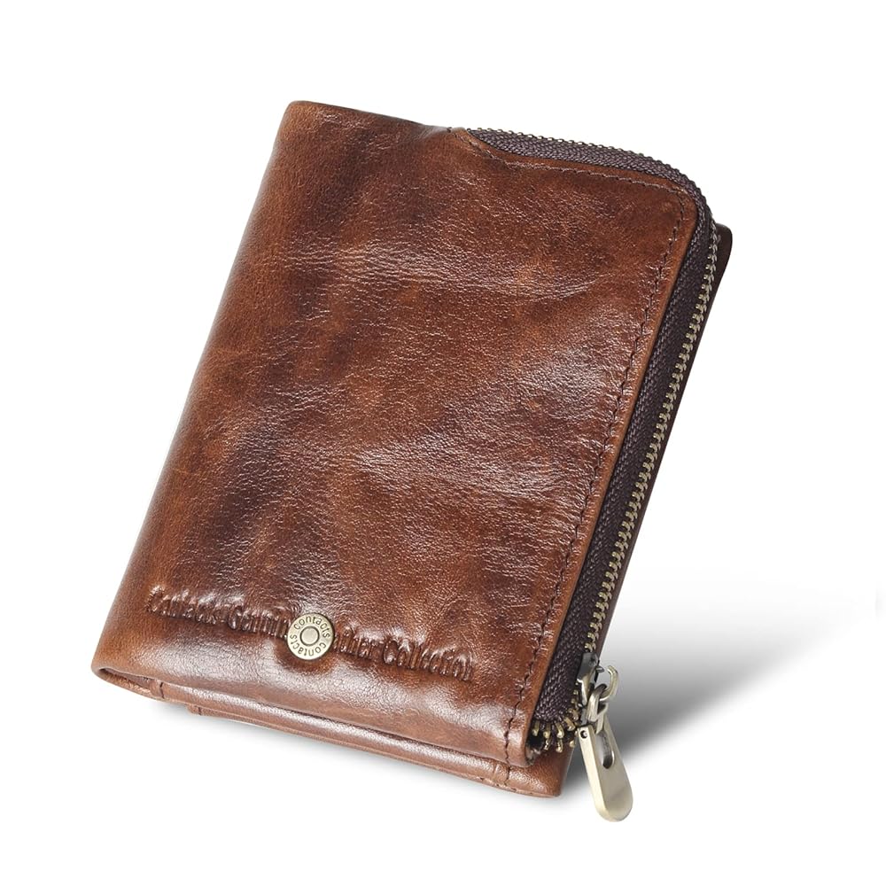 ブラウン編み込みレザー二つ折り財布 5028main.jpg